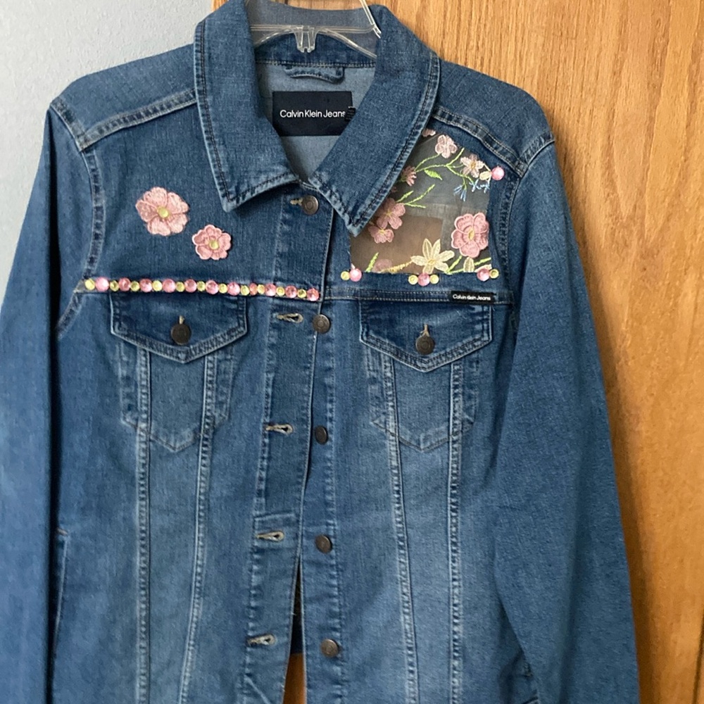 Calvin Klein Floral Embroidered Denim Jacket